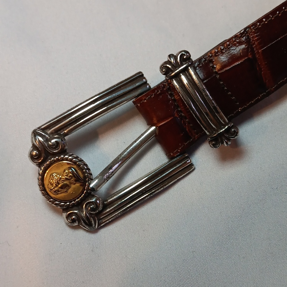 Womens Brighton Faux Snake Skin Burgundy Belt w/ Decorative Crown Hardware - Picture 2 of 6